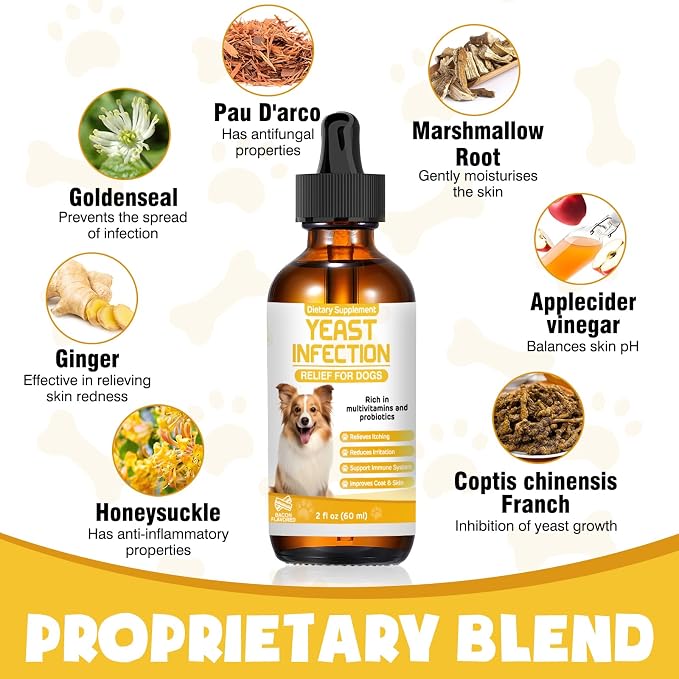Yeast Infection Treatment for Dogs,Dog Ear Infection Treatment,Itchy Ear,Skin&Allergy Symptoms Relief-Reduces Inflammation&Relieves Irritation,Dog Supplement Drops with Multivitamins Probiotics
