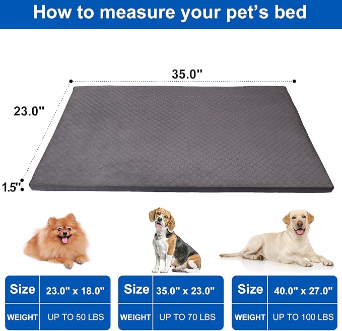 Indestructible Dog Beds, Enhanced Quilted Chew Proof Dog Crate Pad for Aggressive Chewer, Washable Cover Dogs Mat for Crate, Non-Skid Kennel Pad, Durable Pet Bed for Puppy (Gray, 35"x23")