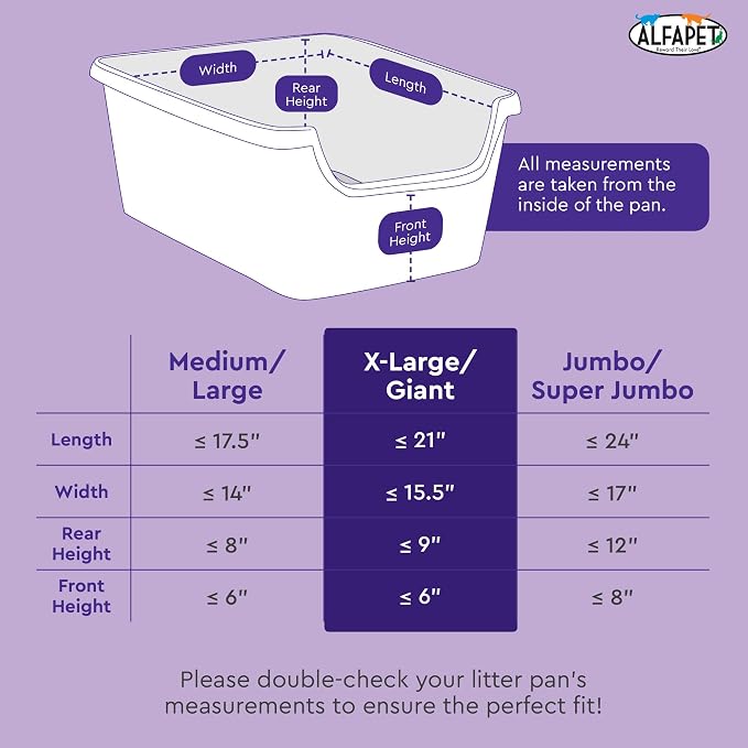 Alfapet Extra Large cat Litter Box Liners-6 Boxes- Heavy Duty 2 mil Thick Plastic, Clever Drawstring Liner for Easy Disposal- Flat Bottom for Easy, Secure Placement in Kitty Pan-Disposable