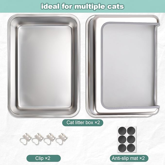 Stainless Steel XL Cat Litter Boxes with Metal Lid,20x14x12'' Extra Large Kitty Litter Pan with High Wall Enclosure-Odor Free&Easy to Clean