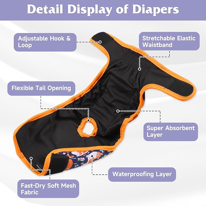 4 Pack Reusable Female Dog Diaper, Highly Absorbent Doggie Diapers for Female Dogs, Dog Diaper Small, Flowers & Dogs