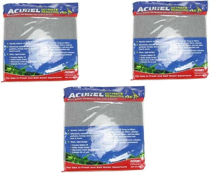 Acurel LLC (3 Pack) Nitrate Reducing Media Pad Aquarium and Pond Filter Accessory, 10-Inch by 18-Inch