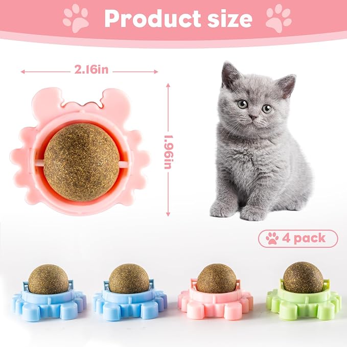 Catnip Balls for Cats Wall, Ball Rollerball, Avocado, Cat Nips Organic Ball, Mint Avocado, Supercle Catnip, Magic Cat Balls Stick On Wall Toy 4 Pack