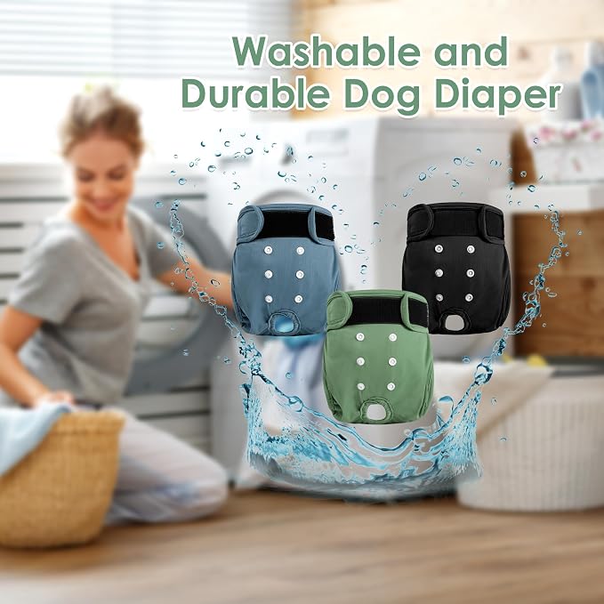 Reusable Female Dog Diapers 3Pack,Washable Diaper for Doggie,Highly Absorbent Dog Diaper,Adjustable Leakproof Puppy Diapers Skirt for Heat,Incontinence,Period Doggy Nappies S