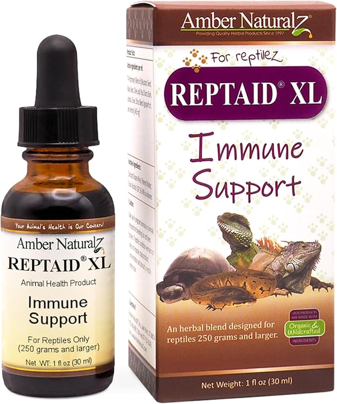 AMBER NATURALZ Reptaid XL Herbal Supplement for Large Reptiles | Herbal Pet Supplement for Immune Support | for Reptiles Above 250g | 1 Fluid Ounce Glass Bottle | Manufactured in the USA