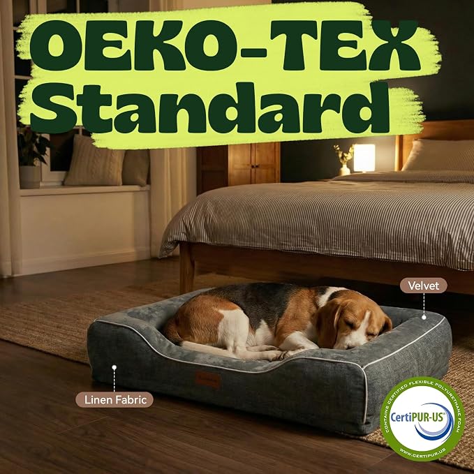 Orthopedic Dog Beds Large Sized Dog with Removable Faux Fur Washable Covers,Waterproof Pet Couch Bed with Cooling Gel Memory Foam and Bolster Side for Big Breed Pets,36" x 27" x 6.5" Dark Grey