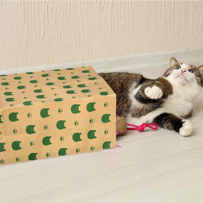 Feifeiya 20 Count Cat Paper Bags Cat Toys Hideout for Cats & Kittens, Fun & Engaging Play Tunnel Toy Bag Collapsible Tunnel Pet Paper House, Brown