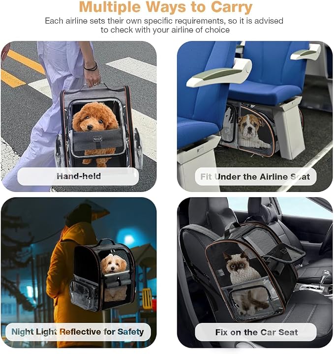 Clear Pet Backpack Expandable Cat Backpack Carrier Pet Carrier Backpack for Small Medium Dogs Cats fit up to 18lbs