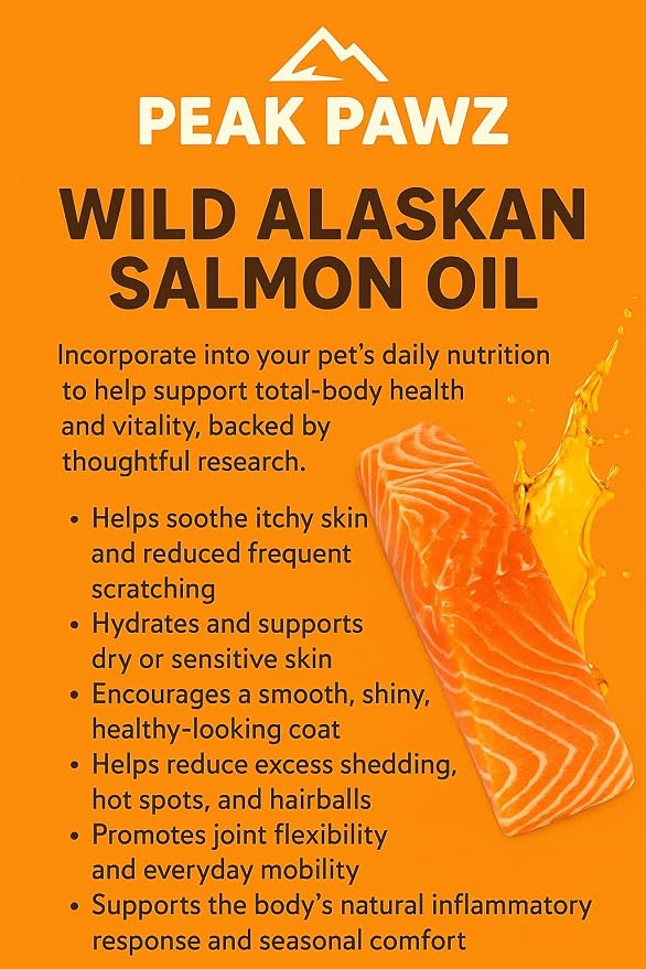 Wild Alaskan Salmon Oil for Dogs and Cats 16 oz All Natural Omega-3 EPA DHA Rich Supplement for Healthy Skin and Coat, Joint & Immune Support Fish Oil, Fast Absorbing Liquid Supplement