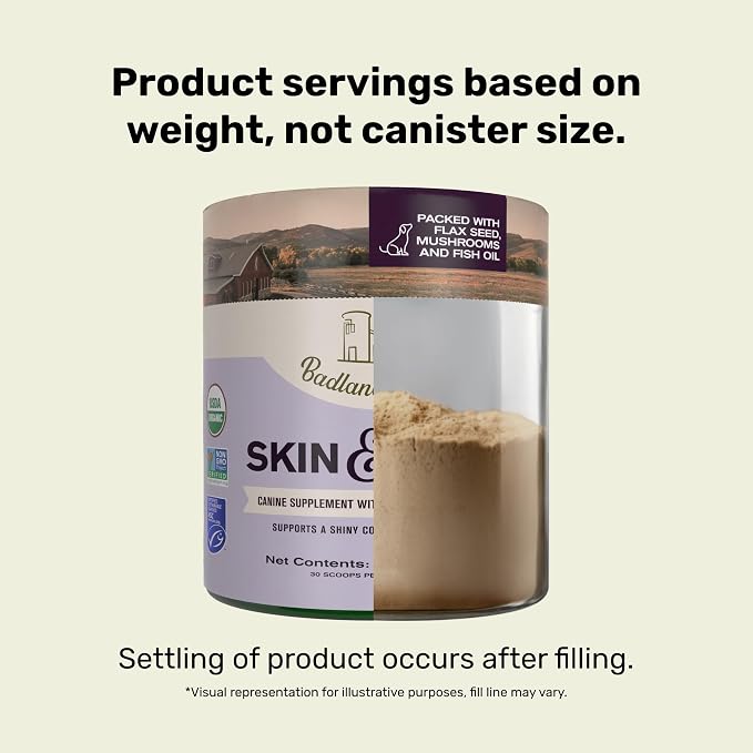 Badlands Ranch - Skin & Coat Canine Supplement w/Omega-3 Fatty Acids, Org. Ingredients, Antioxidant Topper, Nourish Coat &Paws, Joint, Support Shiny Coat & Healthy Skin by Katherine Heigl (30 Scoops)