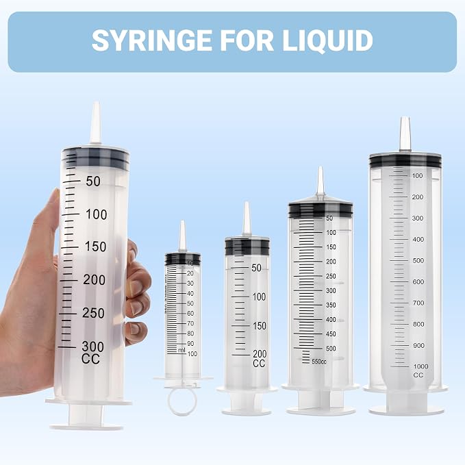 5Pack 300ml Syringe, Large Syringe for Thick Liquids with Tip Adapter, for Feeding Pets, Liquid Refilling, Drawing, Scientific Labs, Oil Transfer, Plant Watering & Refilling