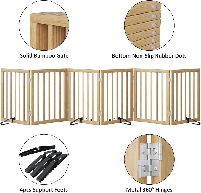 Extra Wide Dog Gates for Doorways, Bamboo Dog Gates for the House Stairs, Freestanding Pet Gates for Dogs, Doogie Puppy Fence Gate