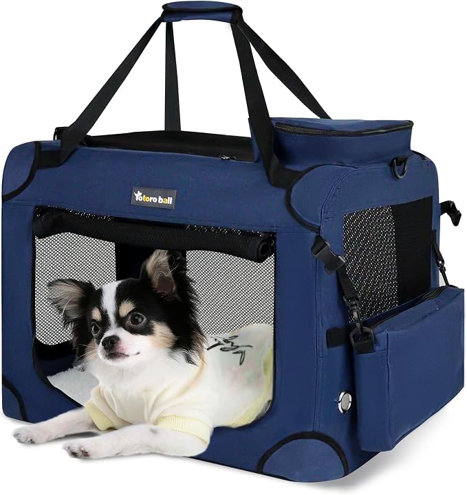 Large Cat Carrier for Cats Collapsible Soft Pet XL Crate for Large/Medium Cats 15lbs+ Car Travel Portable Bag with Water Bottle Slot Ideal for Long Trips (Blue, 20.0"L x 14.0"W x 14.0"H)
