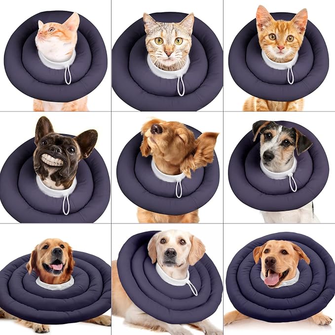 IDOMIK Dog Recovery Collar, Waterproof Soft Dog Cone After Surgery, Comfy Protective Elizabethan Collar Alternative for Dogs Cats, Adjustable Pet Neck Donut Cone Anti-Licking Biting Wounds,Grey,M