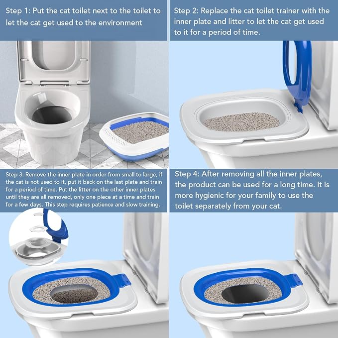 Upgraded Cat Toilet Trainer Kit, Universal Reusable Cat Potty Toilet Training Kit, Removable Cat Toilet Training Kit, Toilet Litter Box Trainer for Home Pet Care (Blue)