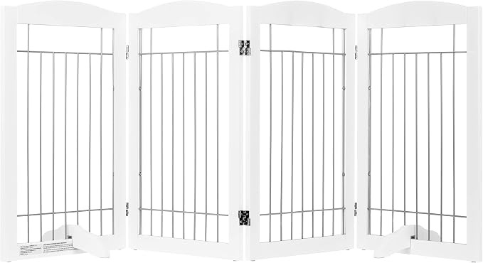 Spirich Free Standing Foldable Wire Pet Gate for Dogs, 80 Inches Extra Wide, 30 Inches Tall 4 Panels Dog Gate for The House, Doorway, Stairs, Pet Puppy Safety Fence, Sliver White