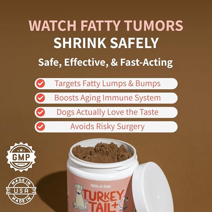 Turkey Tail Mushroom for Dogs - Lipoma Treatment & Immune Support - Fifth & Fido Mushroom Supplement for Lumps & Bumps with Probiotics - Dog Food Topper, Pet Vitamins Made in USA, 100 Servings