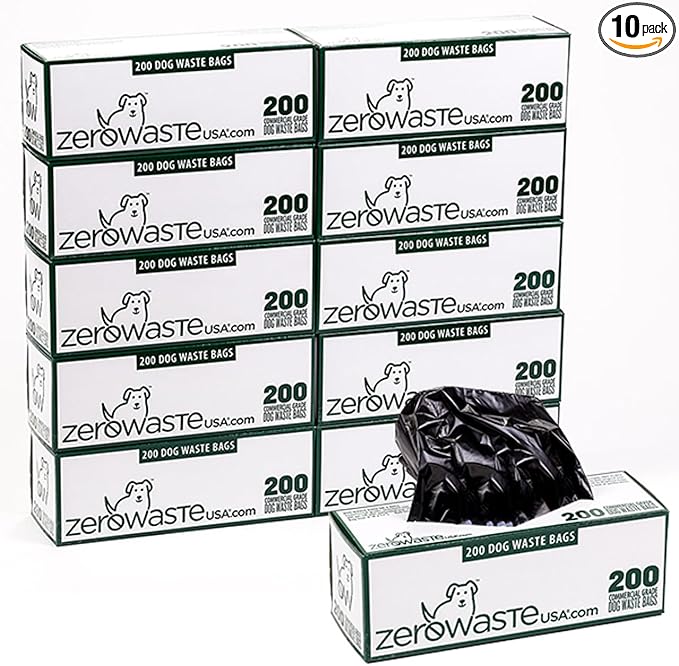 Zero Waste USA 2,000 Premium Dog Waste Station Refill Roll Bags - Guaranteed to fit any commercial roll bag dispenser (10 rolls of 200 bags)