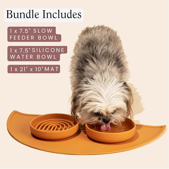 Should We Go? Silicone Slow Feeder & Pet Feeding Set – Slowdown Bowl for Dogs & Puppies, Non-Slip Waterproof Mat, Non-Tippable Water Bowl, Spill-Proof, Dishwasher Friendly, Medium-Sage Green