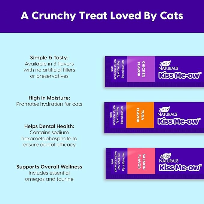 Ark Naturals Kiss Me-Ow Lickable Cat Dental Treats Variety Pack - Promotes Hydration, Dental & Overall Health - Chicken, Tuna & Salmon Flavors (2pk)