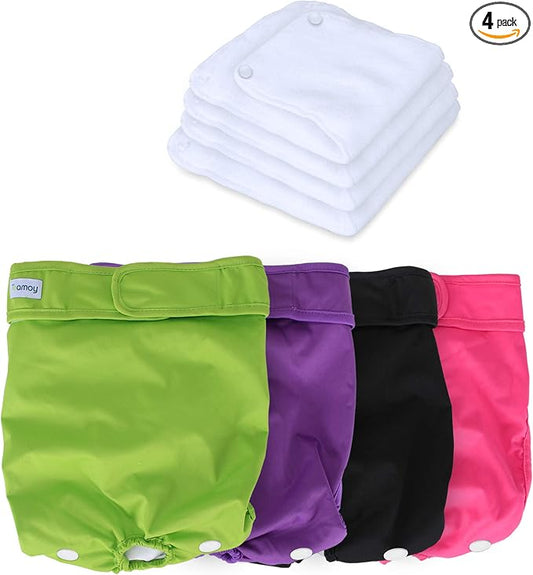 Teamoy Reusable Female Dog Diapers with Inserts (Pack of 4), Doggie Diaper Liners Period Pants for Dogs in Heat & Incontinence, Super-Absorbent, XL