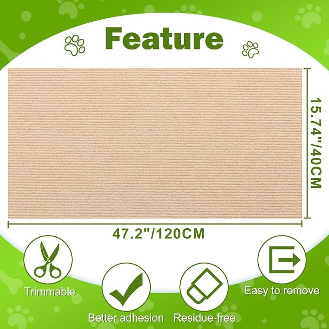 ENONCI Bed Cat Scratcher Pad,47.2"x15.8"Cat Scratching Mat,Self-Adhesive Trimmable Anti Scratch Bed Couch Wall Corner Furniture Protector from Cat Claws,Easy Use for Cat Carpet/Door/Post