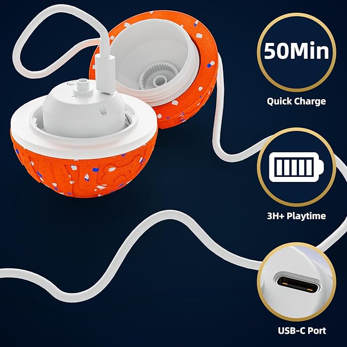 Interactive Dog Ball Toy, Durable E-TPU Material, 3 Play Modes with Colorful Lights, Automatic Moving, Bouncing and Rotating for Medium and Large Dogs Indoor & Outdoor (Orange)