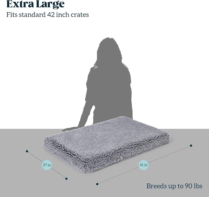 PELZIN Stoutwool 4" Indestructible Dog Bed - Orthopedic Chew Proof Dog Crate Pad - Fluffy Kennel Mat for Aggressive Chewers - Ideal for Large Breeds & Fits 42-Inch Crate - 41"x27", Charcoal