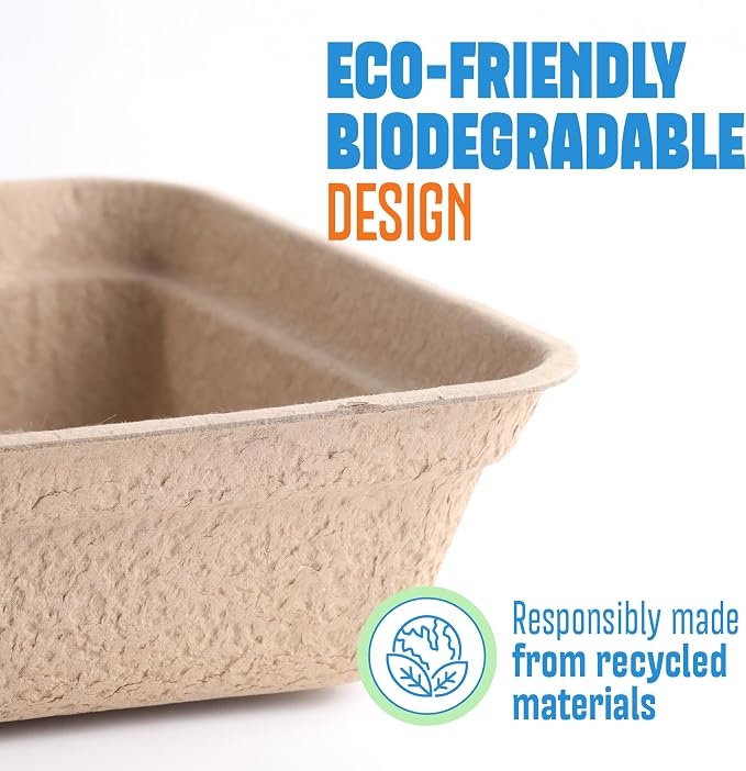 CallieCo Disposable Cat Litter Boxes - Portable Biodegradable Travel Litter Box for Cats, Sturdy and Durable Kitty Poo Box, Leak-Resistant Cat Tray Liners, Easy-Grip Rim, Jumbo - 8 Pack