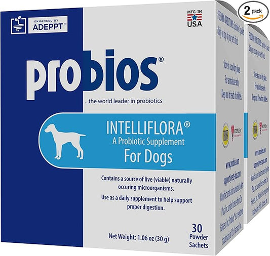 Probios Intelliflora for Dogs, Daily Probiotic Powder with Prebiotics, 200 Million CFU/g, Supports Gut Health Digestion and Immune Health, Chicken Liver, 30 Sachets (Pack of 2)