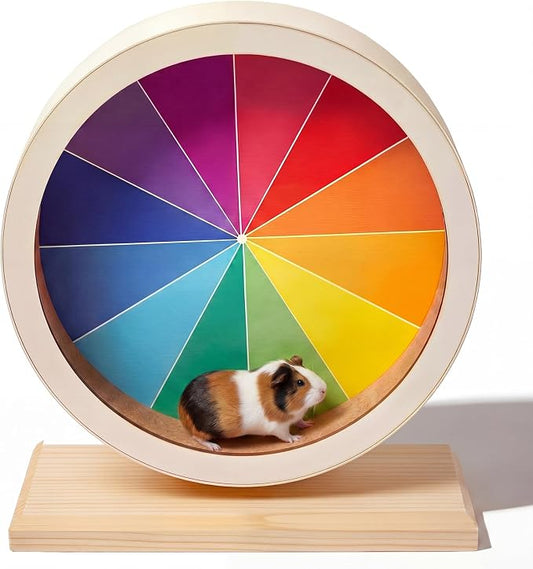 Geelin 12 Inch Hamster Wooden Silent Wheel, Rainbow Printed Small Animal Exercise Wheel, Quiet Spinner Hamster Running Wheels Toys for Hamsters, Gerbils, Mice and Other Small Pets