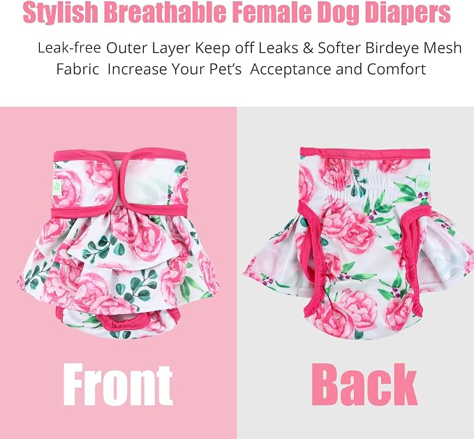 wegreeco Washable Dog Diapers (3 Pack), Highly Absorbent Dog Diapers for Female Dogs in Heat, Period, Incontinence, or Excitable Urination (Ocean of Flowers, X-Large)