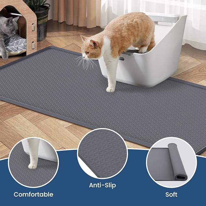 Extra Large Cat Litter Mat 54" x 27.5" Silicone Waterproof Dog Pee Pads Non-Slip Soft on Pet Paws Easy to Clean