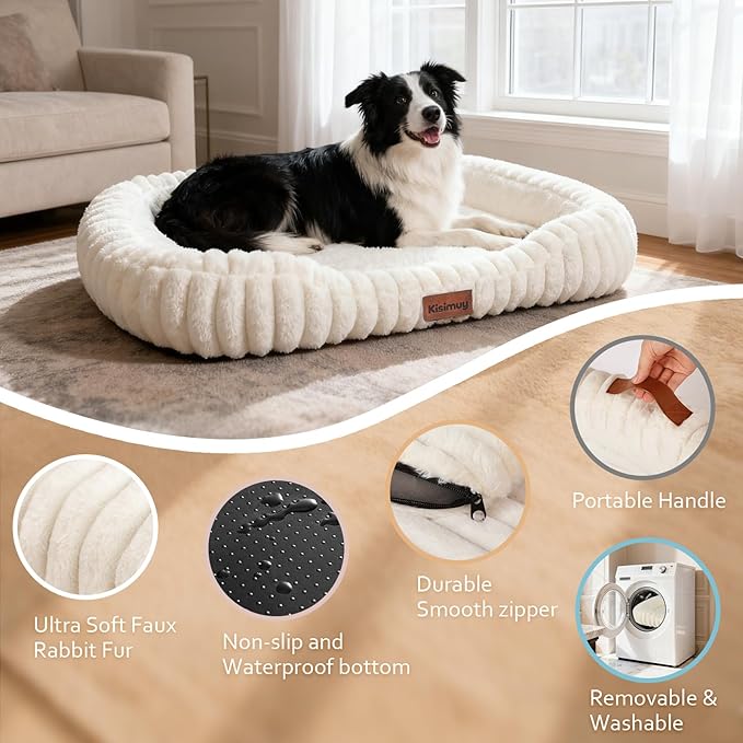 Orthopedic Dog Bed, Washable XXL Dog Couch for Senior Dogs | 43L x 31W x 5.5H, Egg-Crate Foam, Low Front Entry Design, Removable Cover, Non-Slip Bottom, Extra Large Dog Bed, Cream