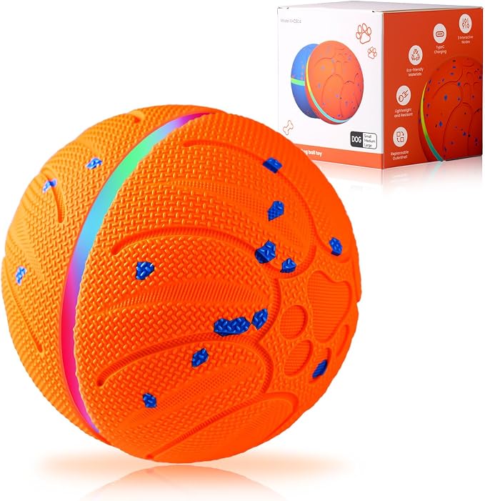 Smart Interactive Dog Toys Automatic Moving Dog Ball, Orange | ETPU New Material, Motion Activated Rolling & Rotating, For Medium & Large Dogs, Enrichment & Stimulation