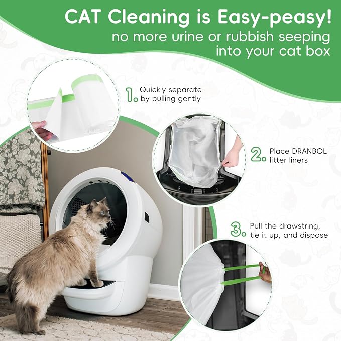 120 Count Cat Litter Bags for Litter Box Robot 4/3/5, Pre-Separated Thick Self-Cleaning Litter Box Liners, Heavy Duty Drawstring Litter Bags for Automatic Litter Box, 26.4" x 15.7"