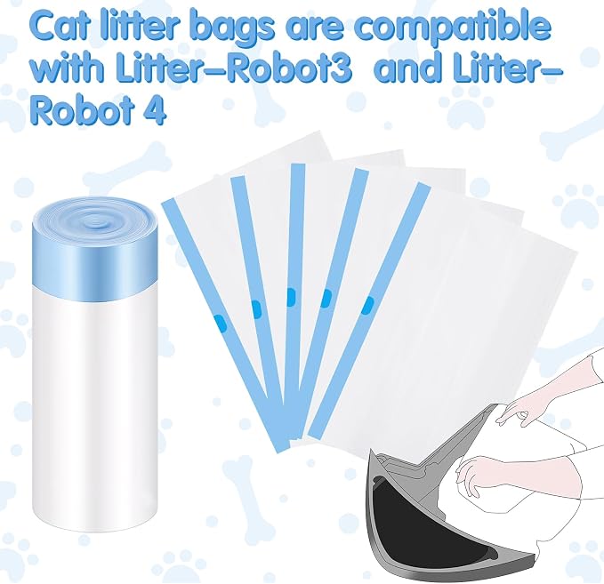 Harloon 100 Count 25" x 16" Cat Litter Box Liners Waste Drawer Drawstring Liners Bags Compatible with Litter - Robot 3/4 Thick Inserts Sacks 9-11 Gallons (Cute)