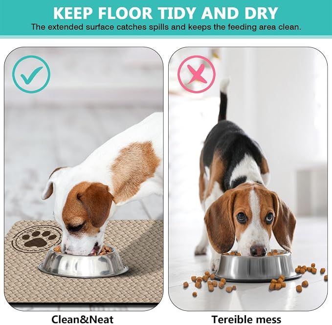 Pet Feeding Mat for Floors Cat Food Mat Waterproof Dog Food Mat and Water Absorbent Quick Dry Non Slip Mat for Cat Bowls
