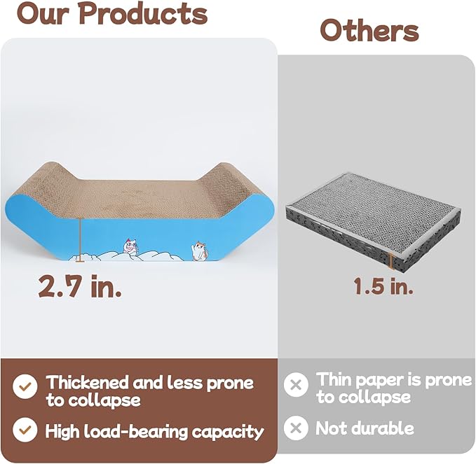 Cardboard Cat Scratcher Bed 16.9 Inch Cat Scratch Box with Cat Scratching Pad for Indoor Cats