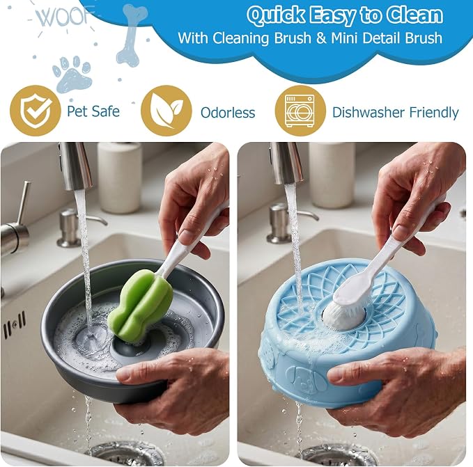 Dog Slow Feeder Lick Bowl with Rolling Ball for Liquid Treats, 2-in-1 Anti-Slip Silicone Dog Licking Bowl for Bone Broth with Suction Cup, Enrichment Lick Sphere Toy for Large Medium Dogs Cats (Blue)
