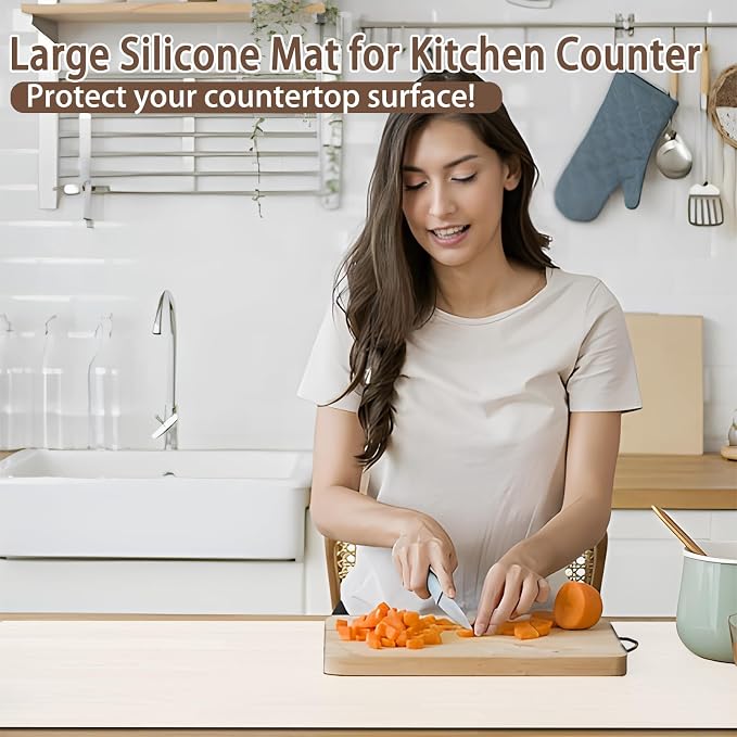 47.3''x23.6''(120cmx60cm) Extra Large Silicone Mat for Kitchen Counter, 1.4MM Thick Non-Slip Heat Resistant Countertop Protector, Waterproof Durable Kitchen Mat for Countertops, Islands (Light Gray)