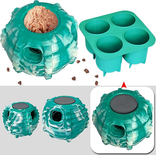 XHX Dog Toy, Durable Large Dog Toys, Freezable Fillable Rubber Dog Toys, Interactive Dog Puzzle Play Toy, Stopper+Silicone Treat Tray (Large, Green and White)