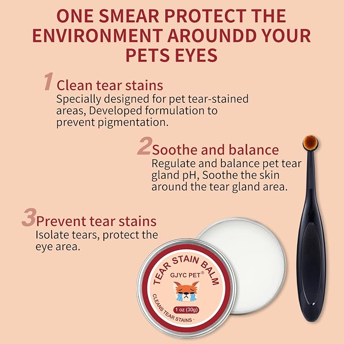 2-in-1 Tear Stain Remover Kit for Dogs & Cats – Natural Eye Wipes (120 Count) & Gentle Stain Remover Balm (1 oz) with Brush – Complete Eye Care for Stains, Odors & Folds