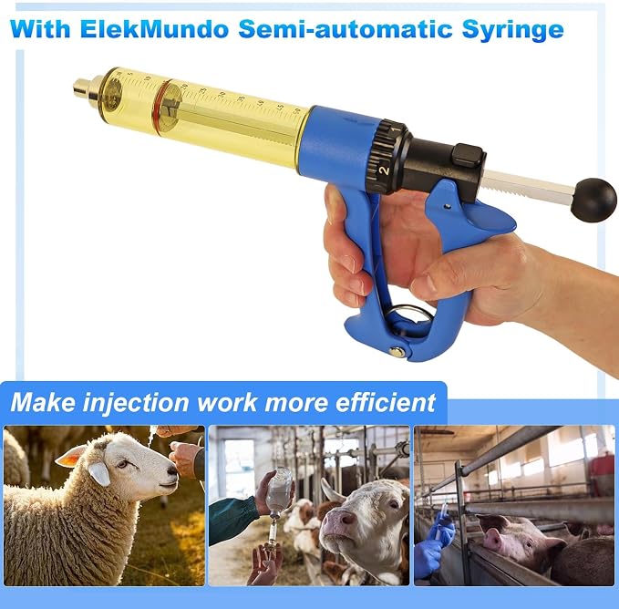 25ML Semi-automatic Livestock Syringe, Adjustable Continuous Repeating Cattle Vaccine Luer Lock Cattle Vaccine Gun, Veterinary Syringe for Cow Goat Sheep Pig