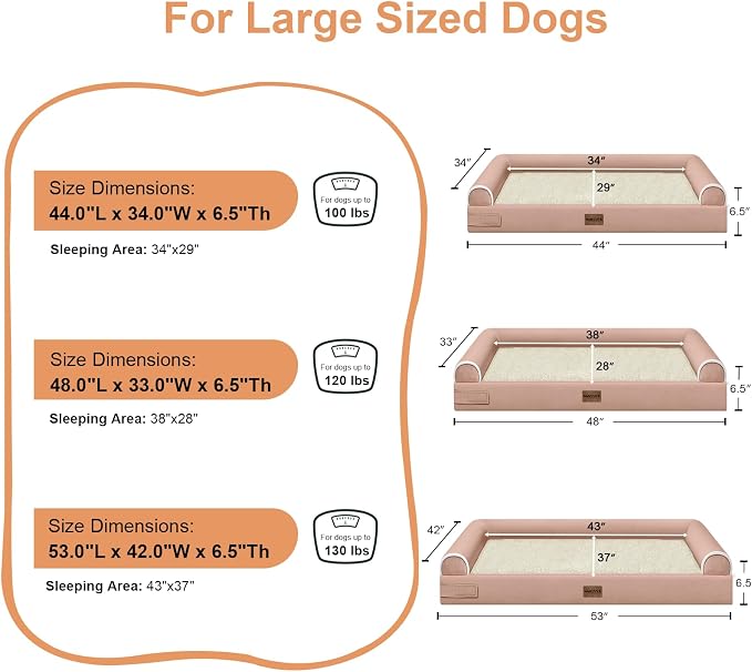 Large Dog Bed Orthopedic Washable: Jumbo Dog Bed Bolster Extra Large Dogs Egg Crate Foam Sofa Couch Waterproof Removable Cover - Pink