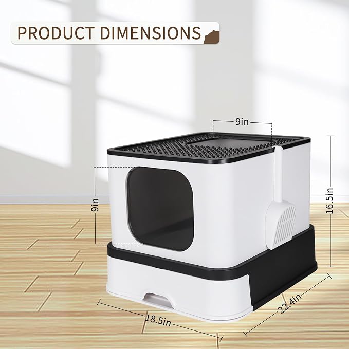 RIZZARI Stainless Steel Cat Box: Black Large Capacity Enclosed Litter Pan with High Walls - Non-Stick Teflon Coating & Leak-Proof Drawer - Odor Control - Perfect for Bathroom Balcony