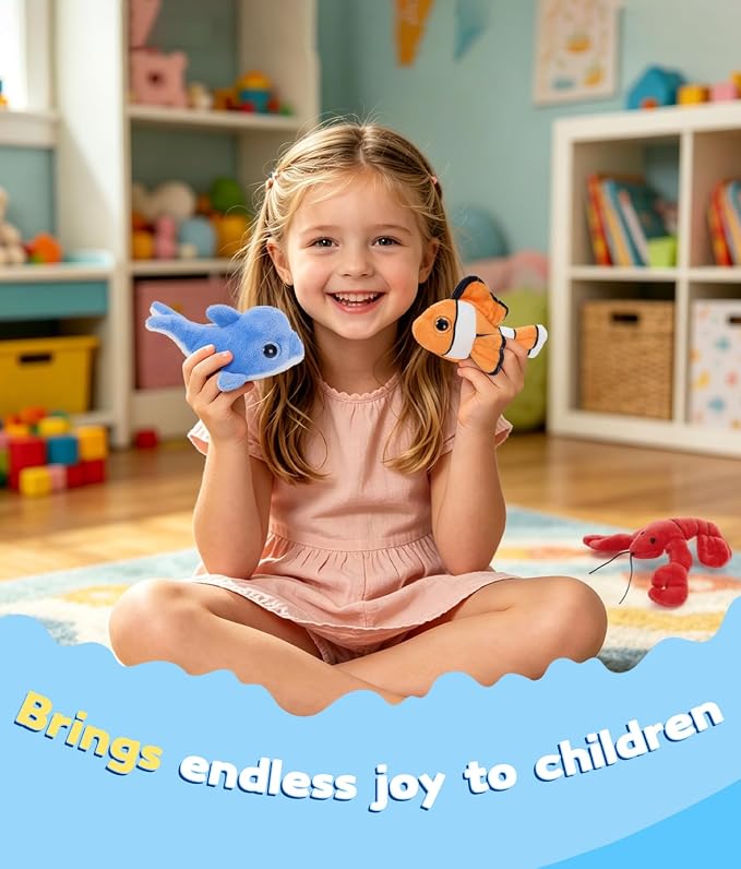 Muiteiur 11.42" Blue Ocean Plush Sea Animals Set with Storage Shell | Soft 9 PCS Ocean Animal Plush Set with Storage Shell for Toddlers and Kids, Sensory Llearning and Montessori Travel Play