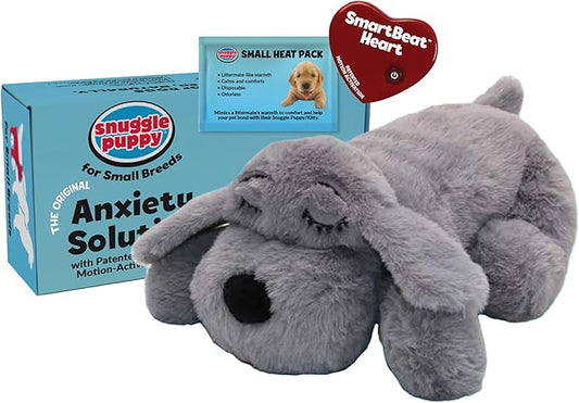 Snuggle Puppy Junior, Heartbeat Puppy Toy for Small Breeds, Smaller Plush Dog Toy with Real-Feel Pulse, Designed for Crate Use and Early Routines - Gray
