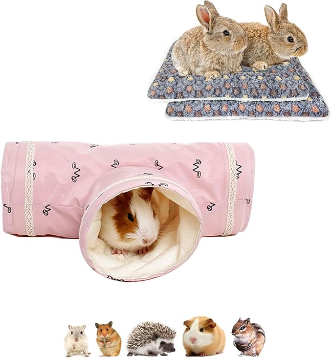 Amakunft 2 Pcs Guinea Pig Bed Mat Washable, Rabbit Winter Bed Pad for Indoor & uinea Pig Tunnels and Tubes, Guinea Pig Hideaway Play Toy, Small Animal Activity Structures