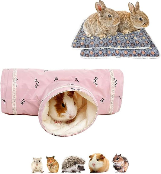 Amakunft 2 Pcs Guinea Pig Bed Mat Washable, Rabbit Winter Bed Pad for Indoor & uinea Pig Tunnels and Tubes, Guinea Pig Hideaway Play Toy, Small Animal Activity Structures
